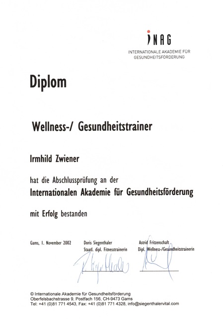 Diplom Wellness-/ Gesundheitstrainerin